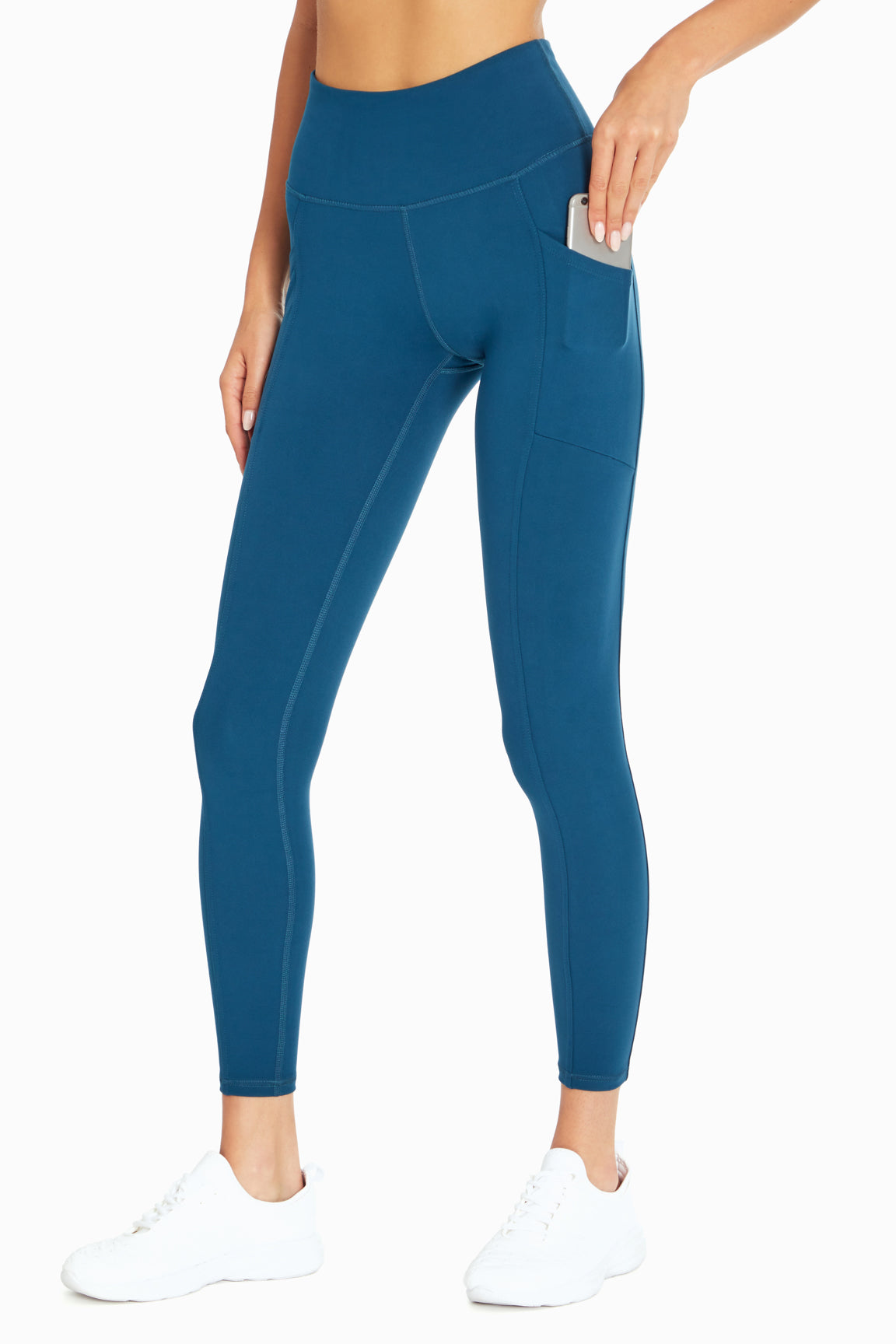 Cameron Side Pocket Tummy Control Legging, alternate angle view, showing visible design features and texture of the stretch knit fabric..