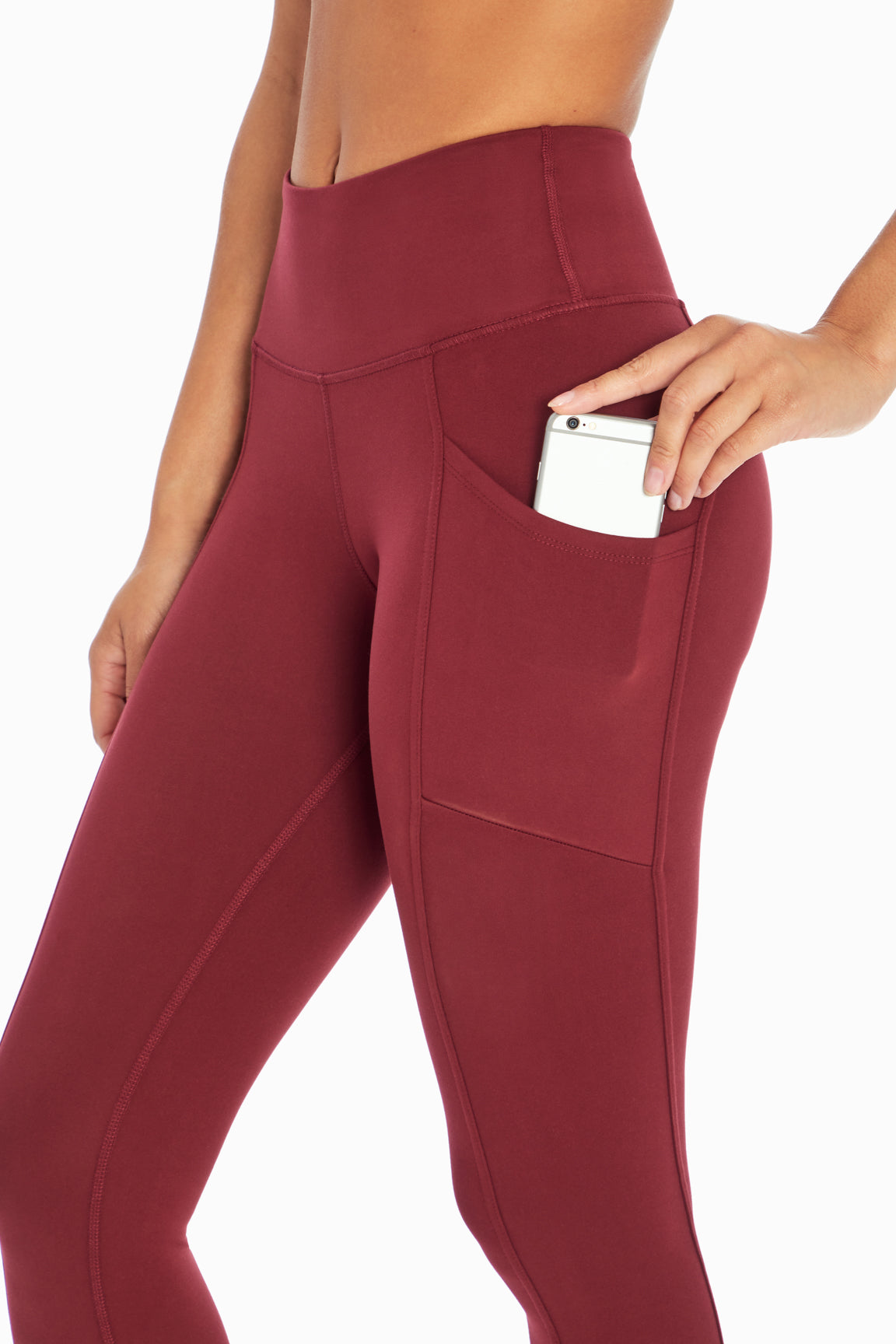 Cameron Side Pocket Tummy Control Legging, alternate angle view, showing visible design features and texture of the stretch knit fabric..