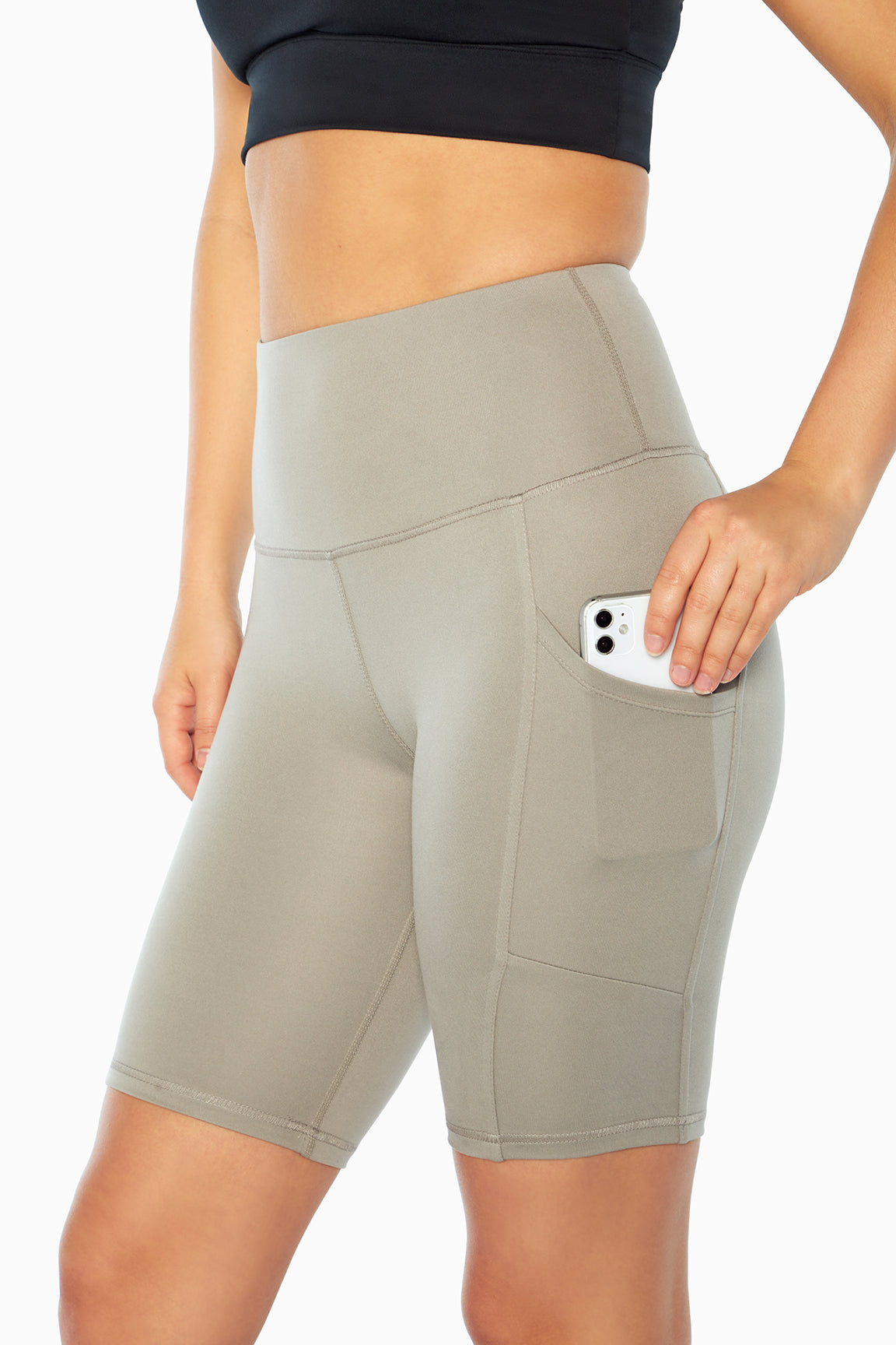 Brenda Side Pocket Tummy Control Bermuda, alternate angle view, showing visible design features and texture of the soft knit fabric..