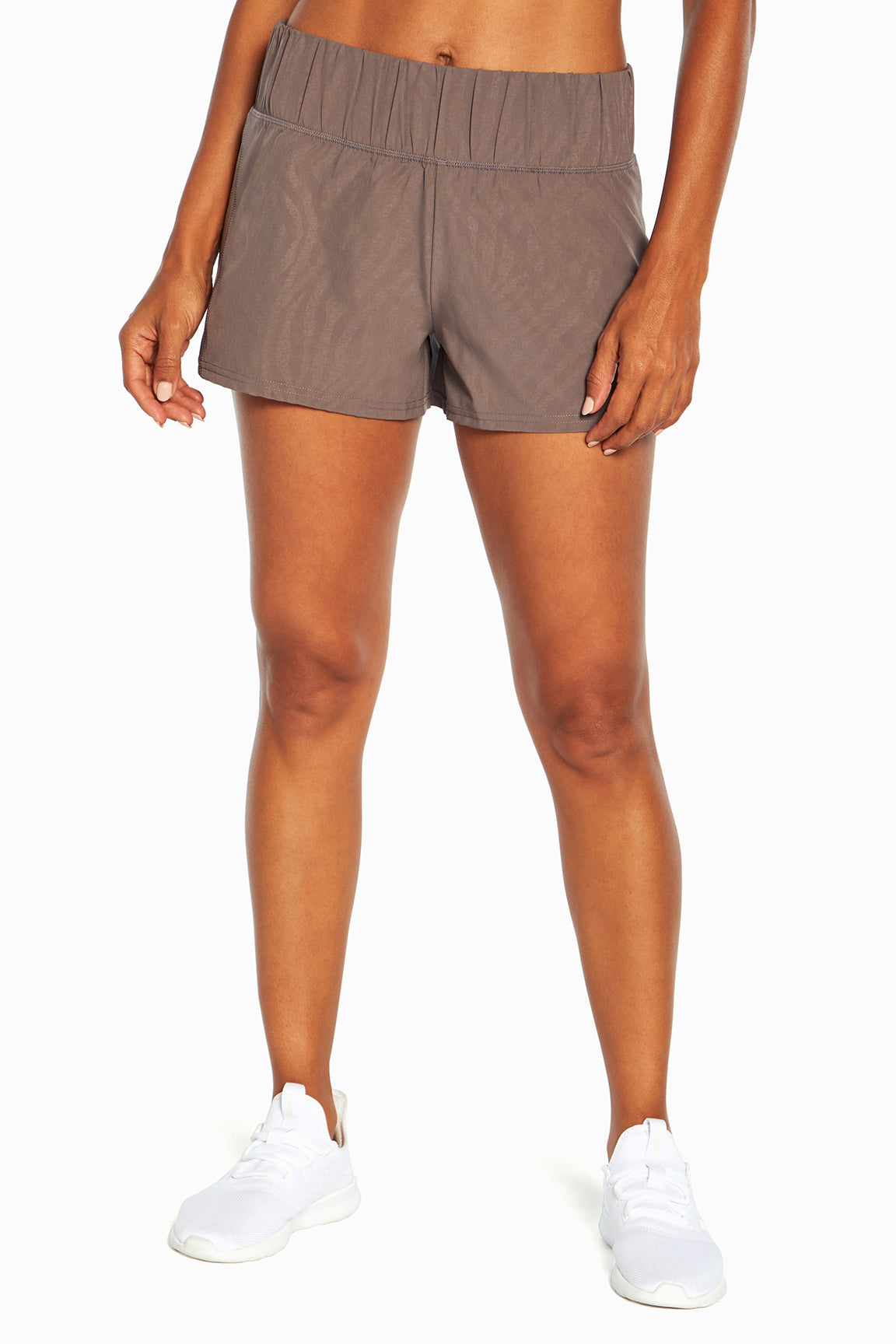 Express Short, alternate angle view, showing visible design features and texture of the soft knit fabric..
