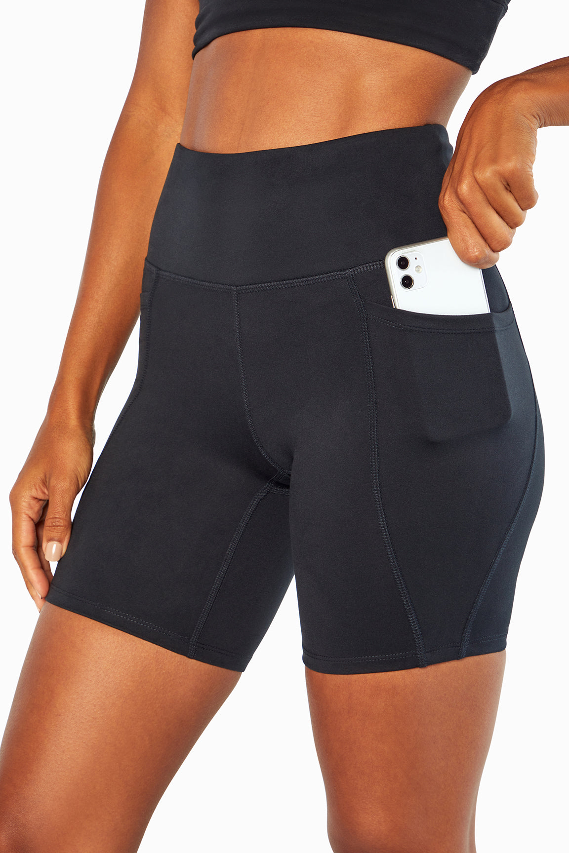 Luna Side Pocket Short, alternate angle view, showing visible design features and texture of the soft knit fabric..