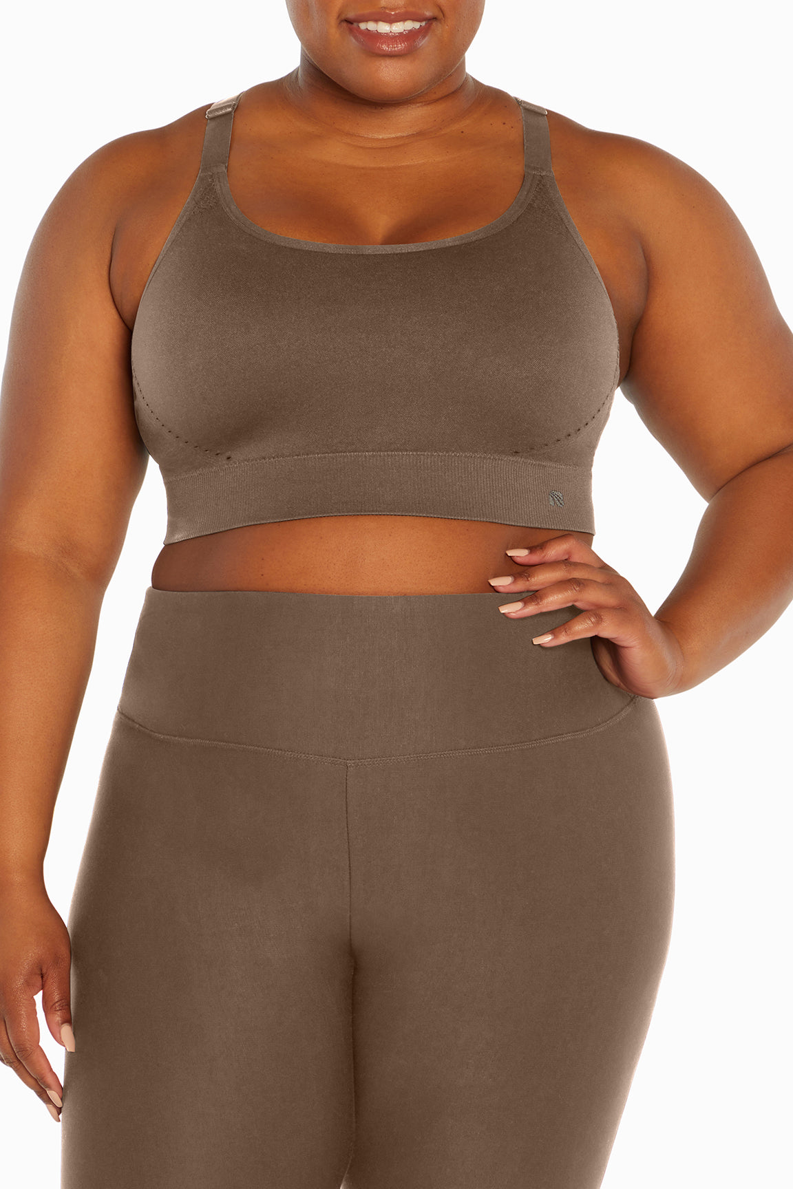 Alyssa Seamless Sports Bra (Plus Size), alternate angle view, showing visible design features and texture of the soft knit fabric..