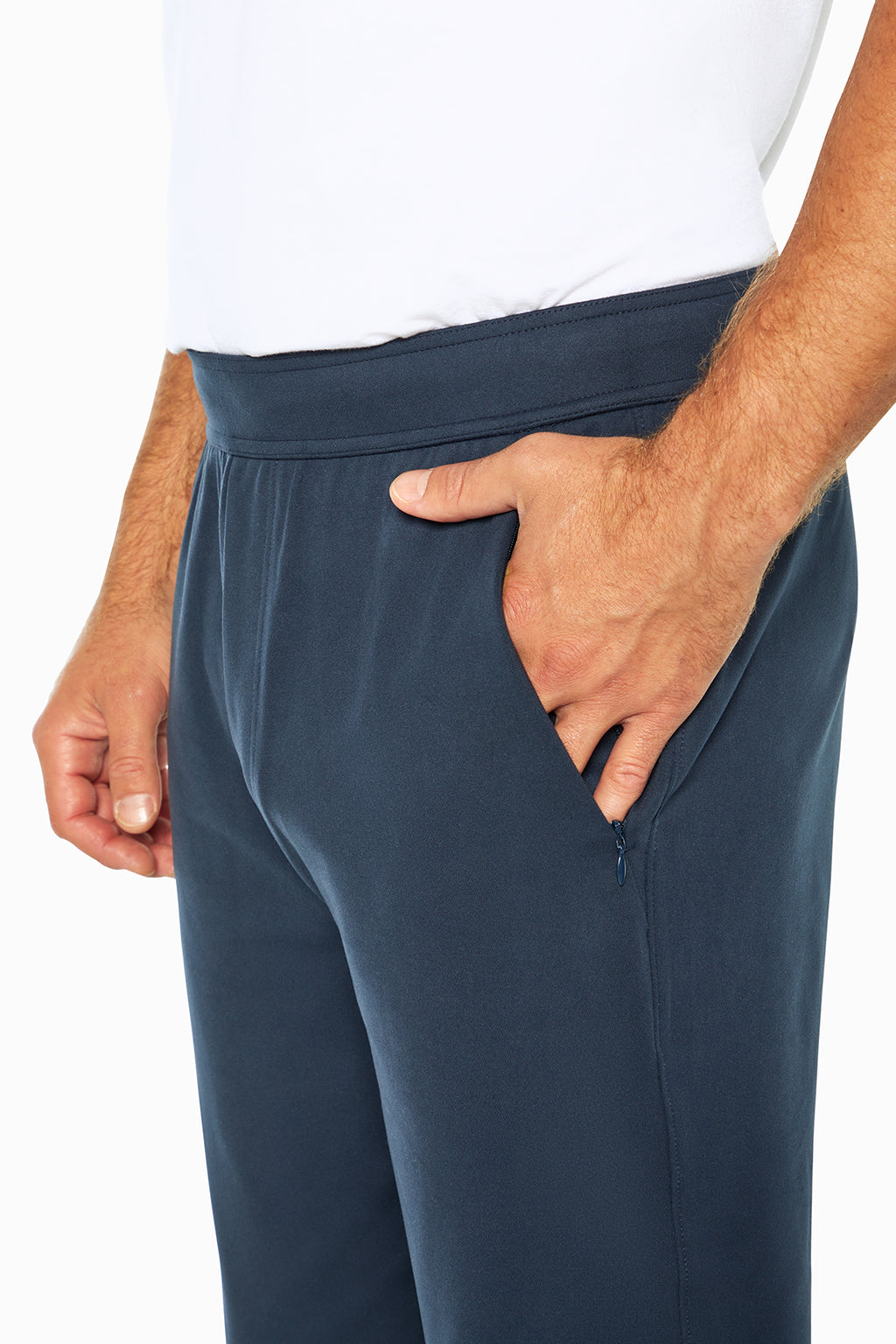 Balance Collection For Men Commuter Pant, close-up view of fabric and stitching, showing visible design features and texture of the durable stretch.. #color_outer-space