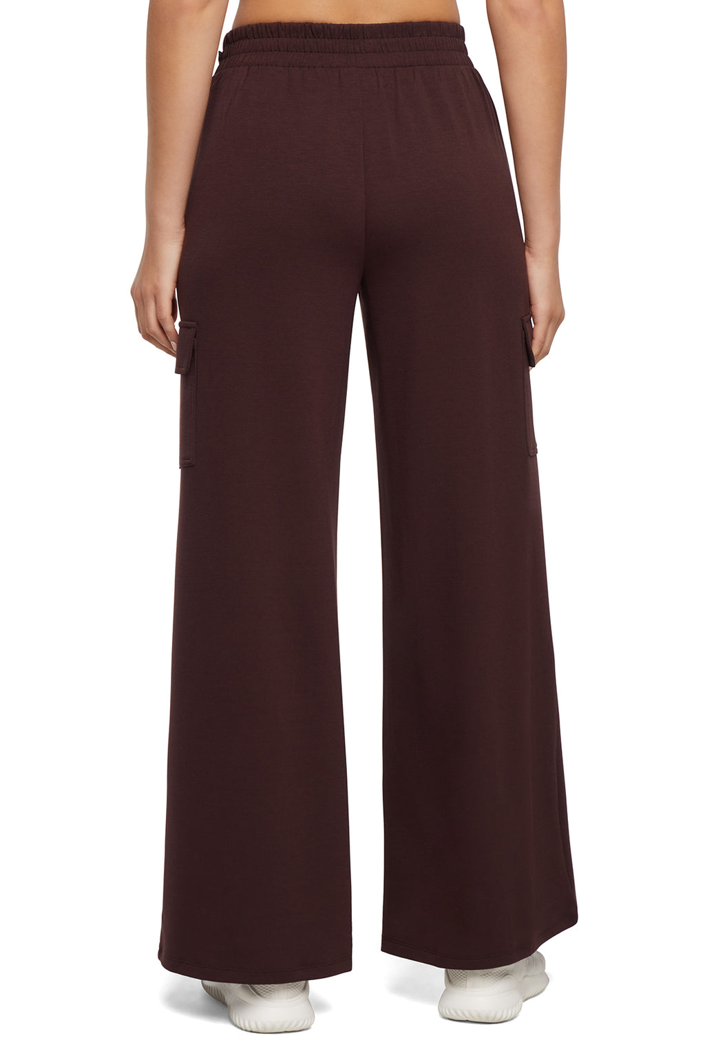 Balance Collection Emory Wide Pant, back view, showing visible design features and texture of the durable stretch fabric.. #color_chocolate-plum