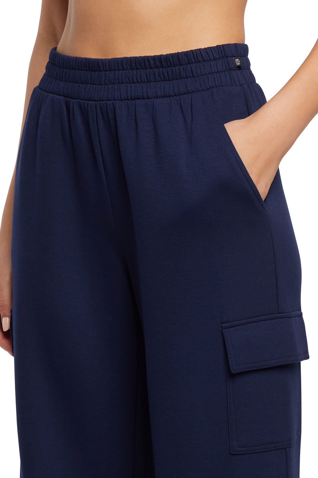 Balance Collection Emory Wide Pant, alternate angle view, showing visible design features and texture of the durable stretch fabric.. #color_peacoat