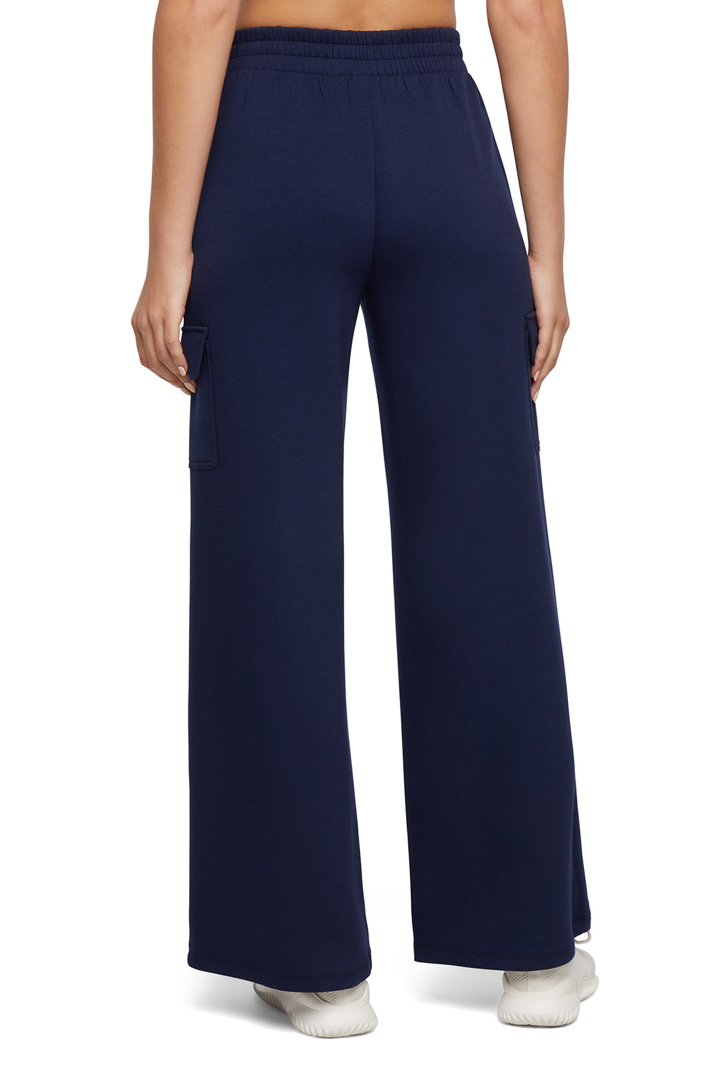 Balance Collection Emory Wide Pant, alternate angle view, showing visible design features and texture of the durable stretch fabric.. #color_peacoat