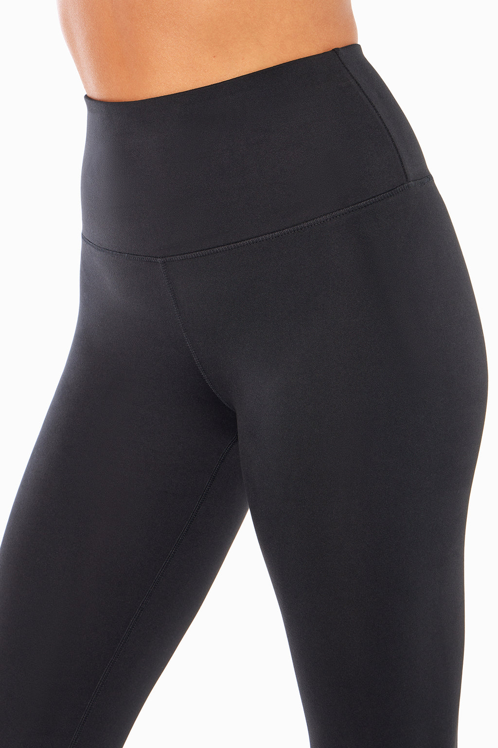 Balance Collection Basic High-Rise Tummy Control Legging, alternate angle view, showing visible design features and texture of the stretch knit.. #color_black