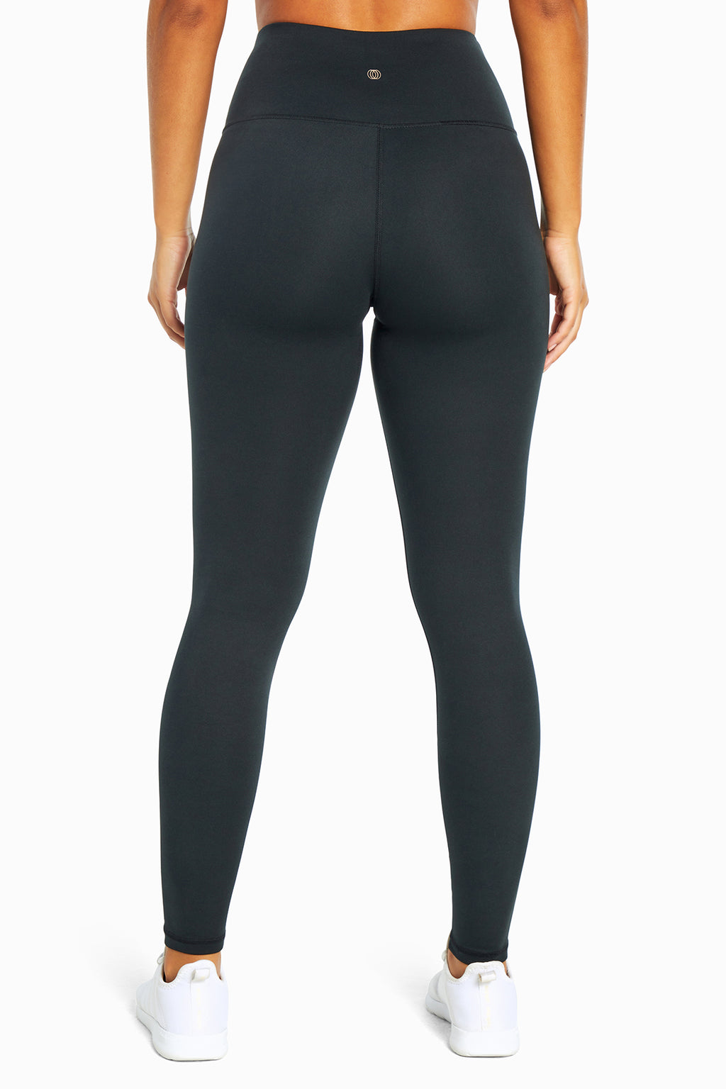 Balance Collection Basic High-Rise Tummy Control Legging, alternate angle view, showing visible design features and texture of the stretch knit.. #color_black