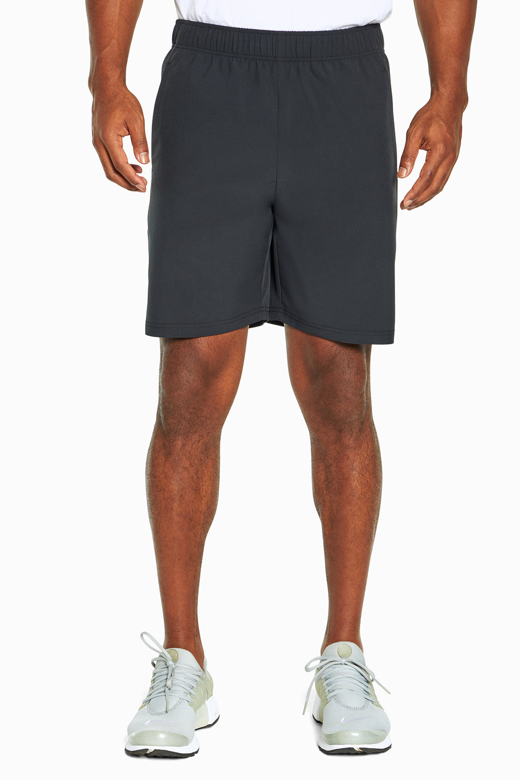 Balance Collection For Men Base Short, close-up view of fabric and stitching, showing visible design features and texture of the soft knit fabric.. #color_black