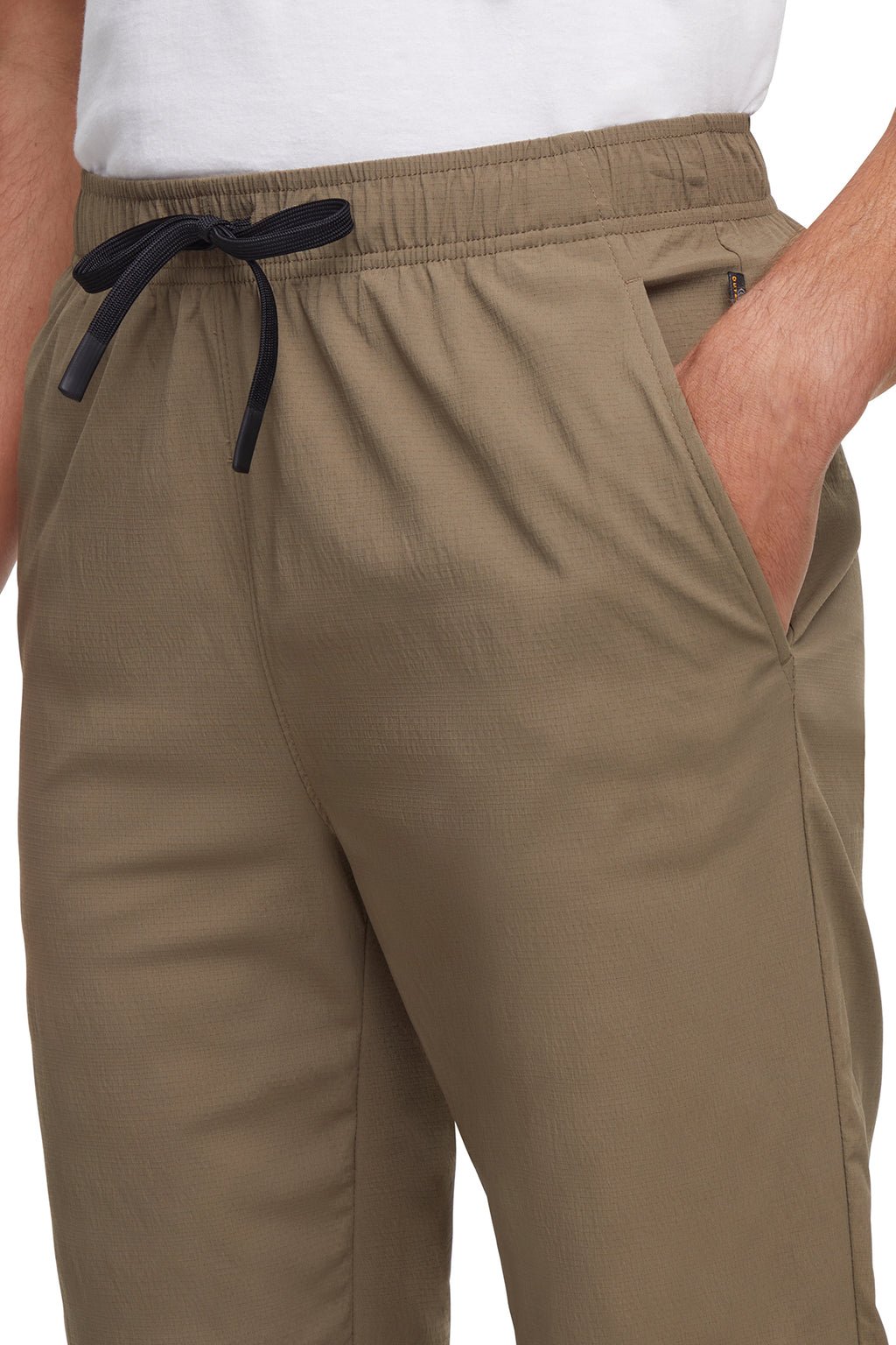 Balance Collection For Men Axton Pant, close-up view of fabric and stitching, showing visible design features and texture of the durable stretch.. #color_stone-gray