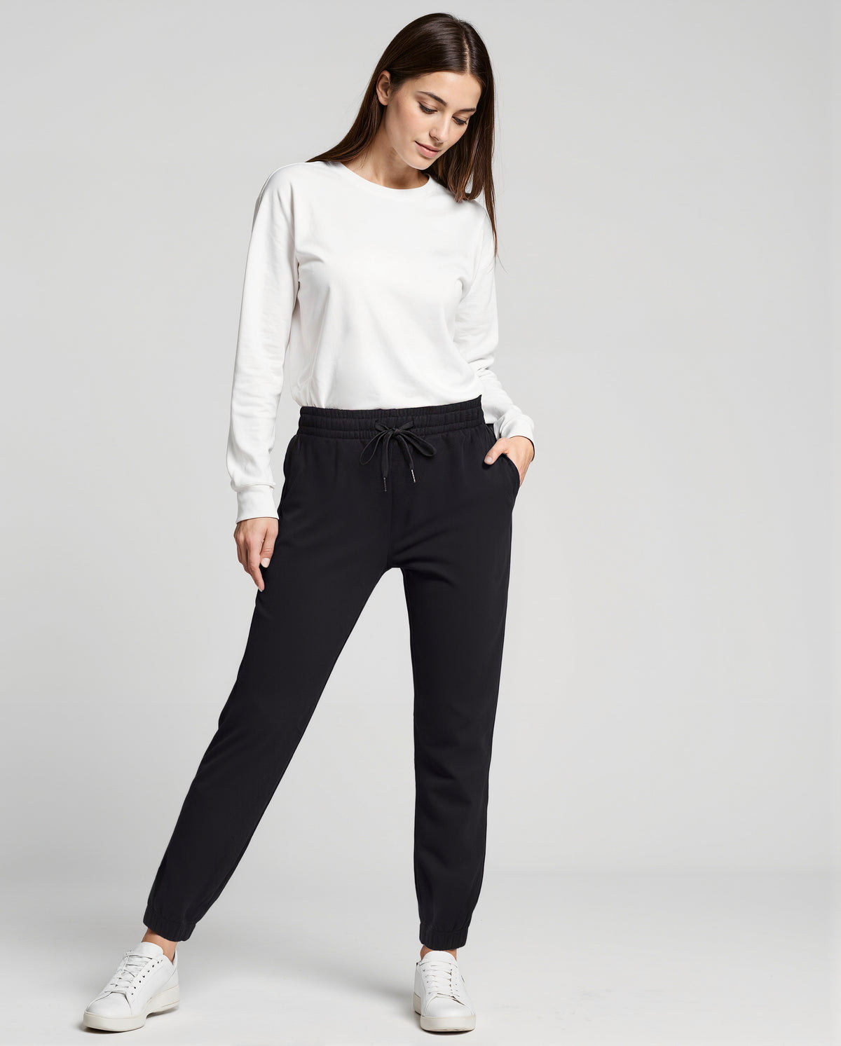 Camila Jogger, close-up view of fabric and stitching, showing visible design features and texture of the soft knit fabric..