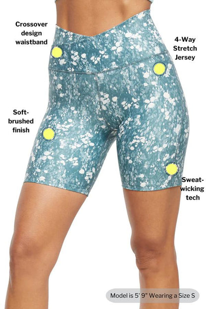 Lotus Zen Bermuda - Sagebrush Green Spots, back view, showing visible design features and texture of the soft knit fabric.. 