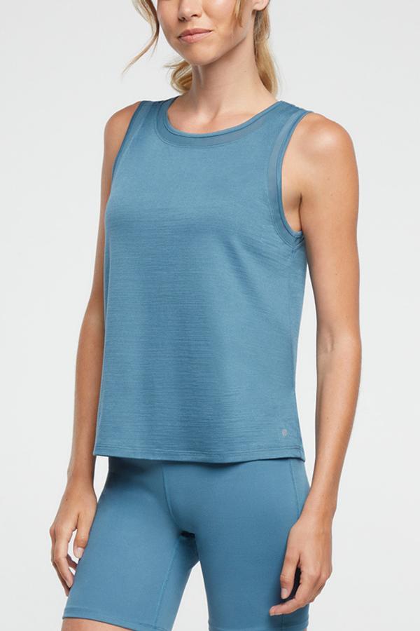 Larissa Tank, alternate angle view, showing visible design features and texture of the soft knit fabric.. 
