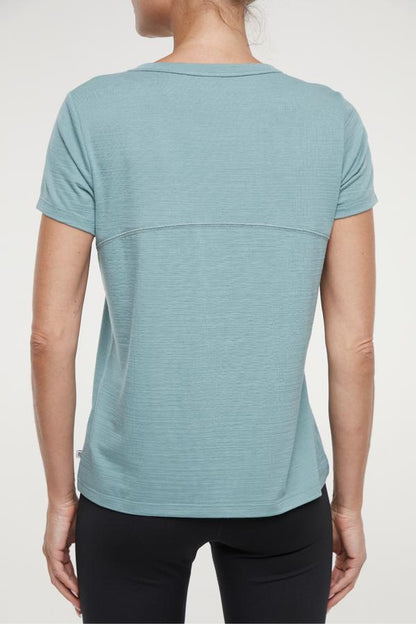 Harmony Short Sleeve Tee, alternate angle view, showing visible design features and texture of the soft knit fabric.