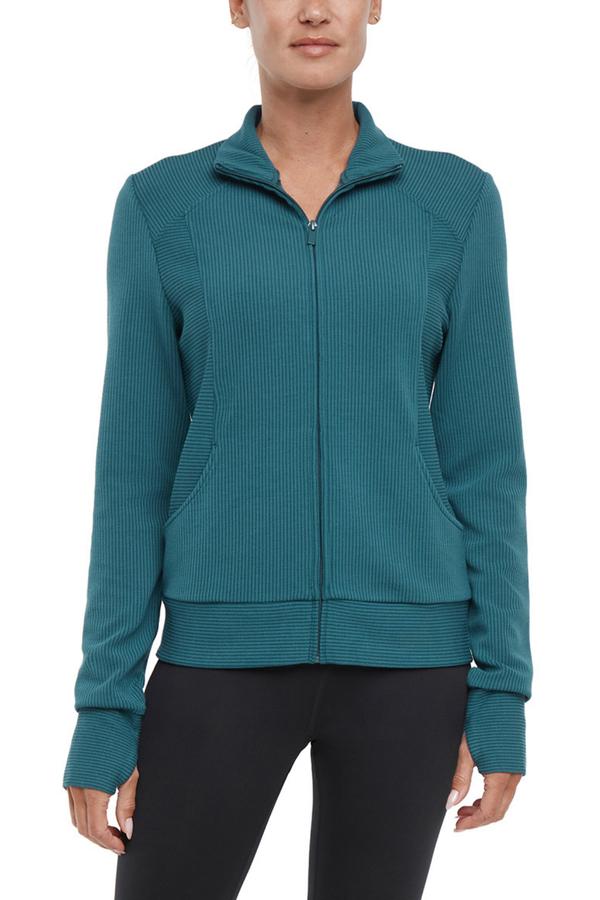 Paige Full Zip Jacket, alternate angle view, showing visible design features and texture of the smooth woven fabric.. 