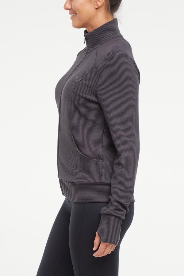 Paige Full Zip Jacket, alternate angle view, showing visible design features and texture of the smooth woven fabric.. 