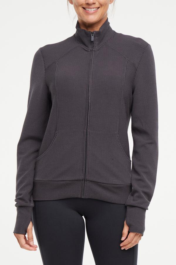 Paige Full Zip Jacket, alternate angle view, showing visible design features and texture of the smooth woven fabric.. 