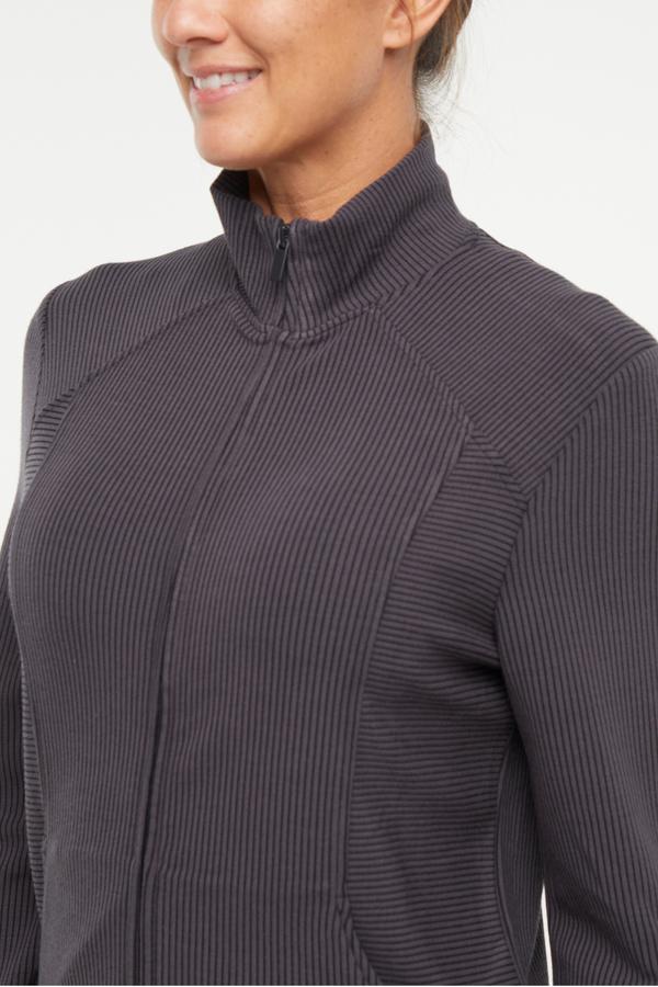 Paige Full Zip Jacket, alternate angle view, showing visible design features and texture of the smooth woven fabric.. 