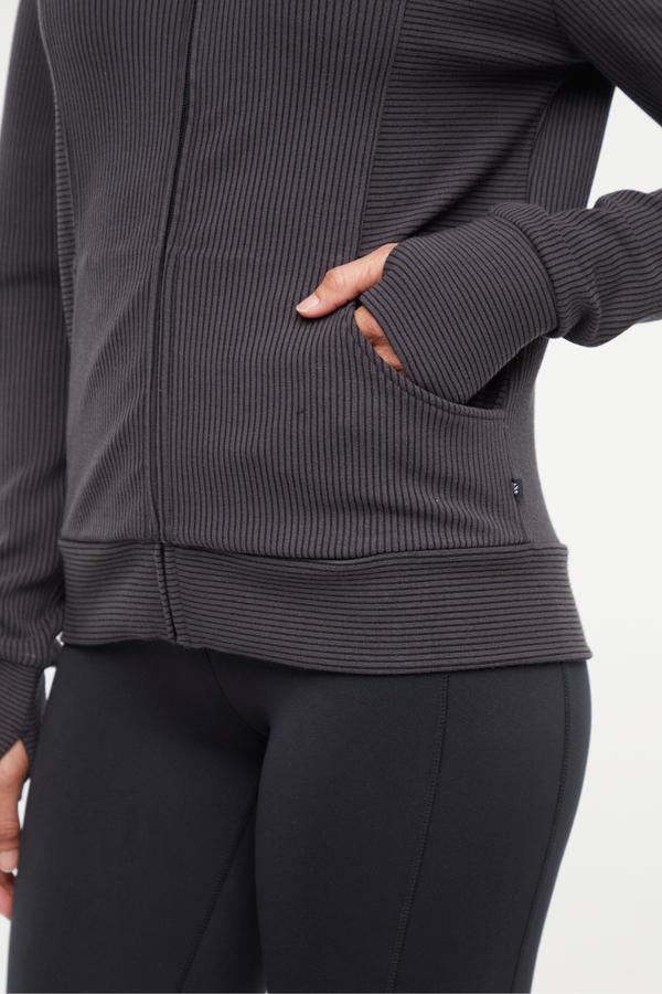 Paige Full Zip Jacket, alternate angle view, showing visible design features and texture of the smooth woven fabric.. 