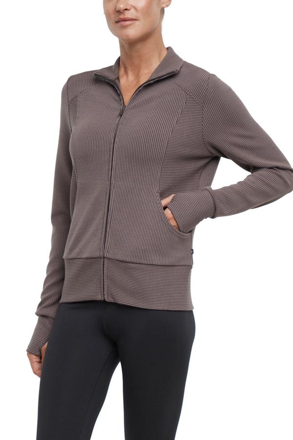 Paige Full Zip Jacket, alternate angle view, showing visible design features and texture of the smooth woven fabric.. 