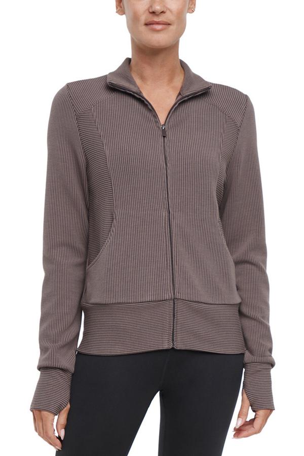 Paige Full Zip Jacket, alternate angle view, showing visible design features and texture of the smooth woven fabric.. 