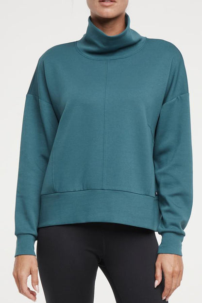 Sage Knit Pullover, alternate angle view, showing visible design features and texture of the soft knit fabric.. 