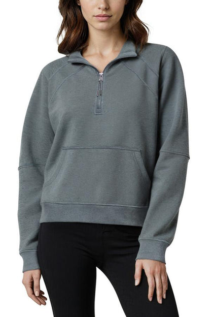 Camila 1/4 Zip Jacket, alternate angle view, showing visible design features and texture of the smooth woven fabric.. 