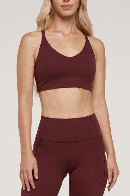 Clarissa Sports Bra, alternate angle view, showing visible design features and texture of the soft knit fabric.. 