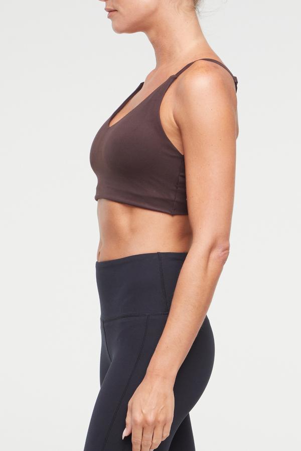 Clarissa Sports Bra, alternate angle view, showing visible design features and texture of the soft knit fabric.. 