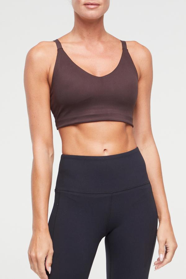 Clarissa Sports Bra, alternate angle view, showing visible design features and texture of the soft knit fabric.. 