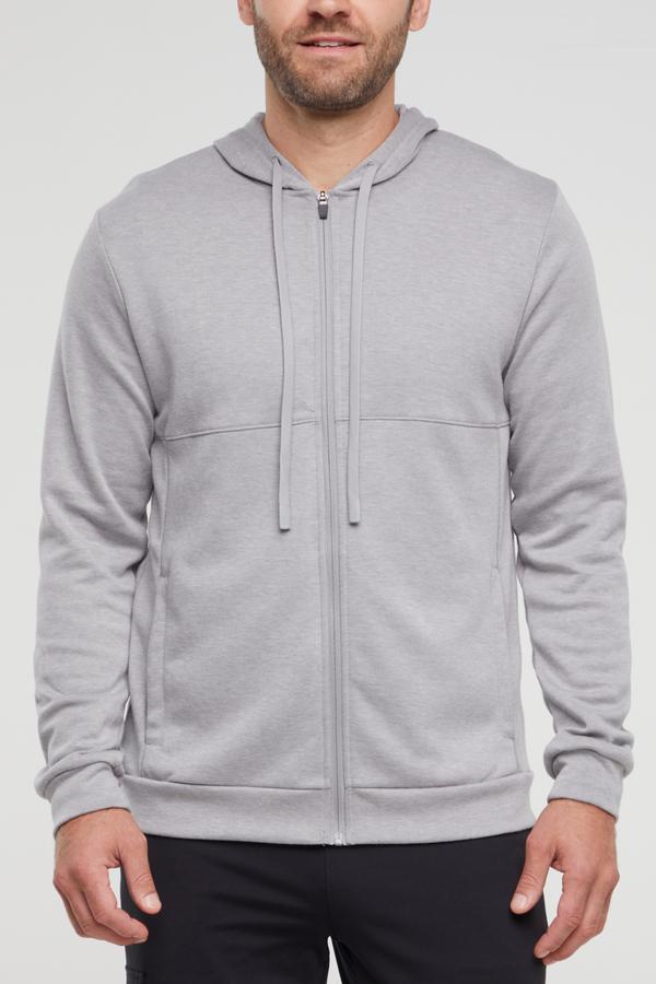 Balance Collection For Men Track Hoodie, alternate angle view, showing visible design features and texture of the soft fleece fabric.. 