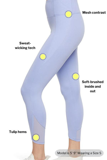 Annie Mesh Tight Ankle Legging, close-up view of fabric and stitching, showing visible design features and texture of the stretch knit fabric.. 