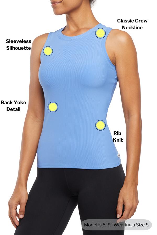 Janie Rib Tank - Granada Sky, back view, showing visible design features and texture of the soft knit fabric.. 