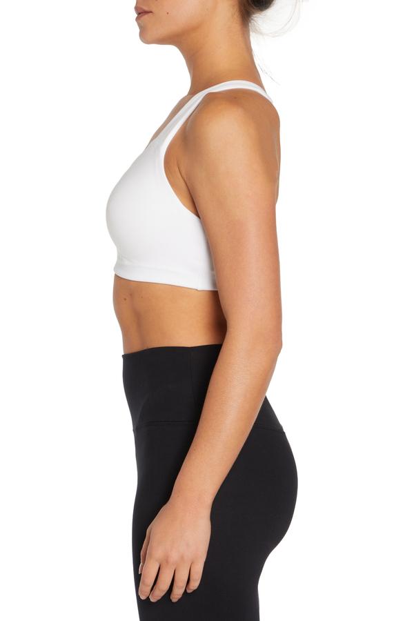 Willow Molded Bra, alternate angle view, showing visible design features and texture of the soft knit fabric.. #color_white