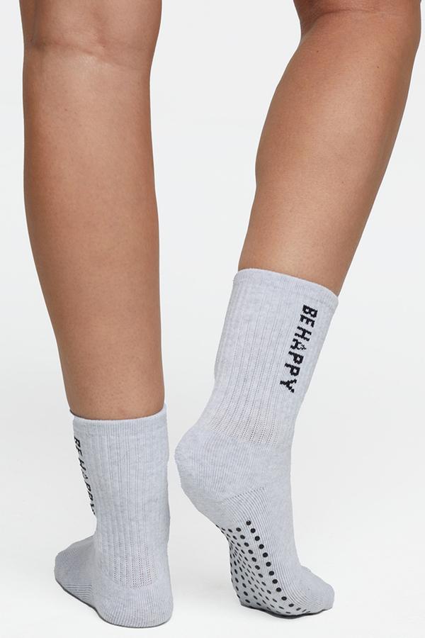 2 Pack Hailey Mid Crew Socks, back view, showing visible design features and texture of the soft knit fabric.. #color_heather-black-heather-white