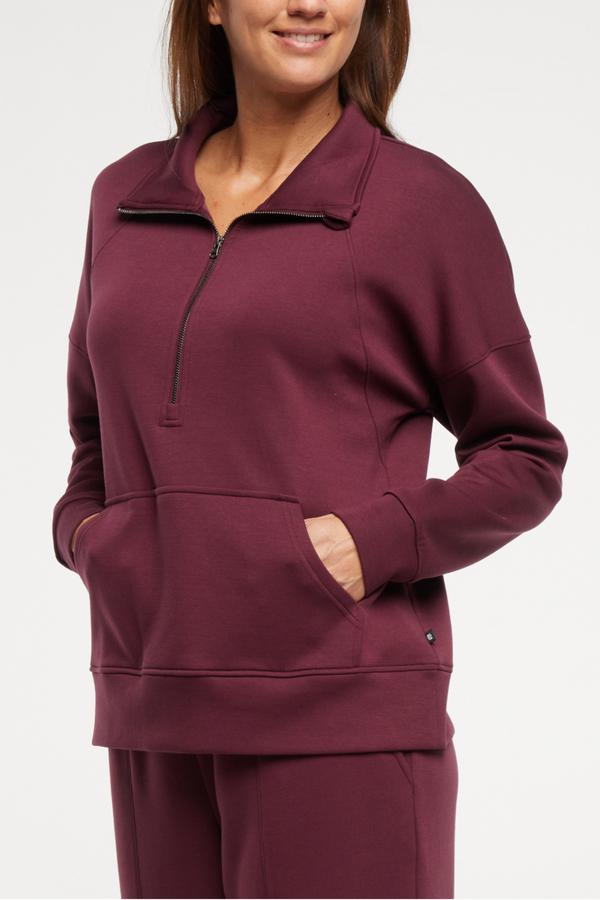 Sage 1/2 Zip, alternate angle view, showing visible design features and texture of the soft knit fabric.. 