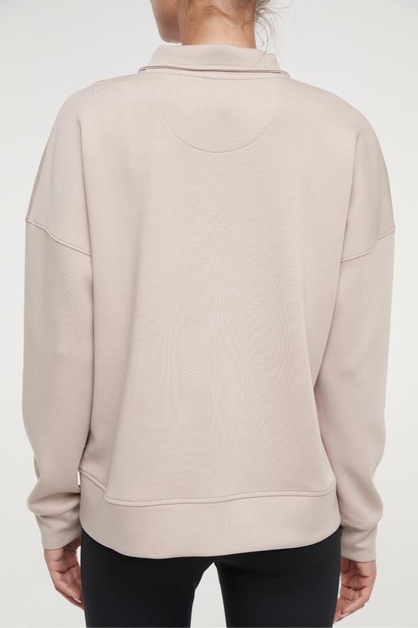 Sage 1/2 Zip, alternate angle view, showing visible design features and texture of the soft knit fabric.. 