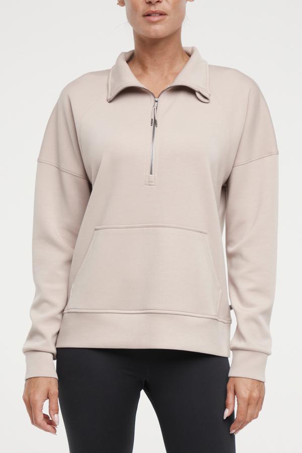 Sage 1/2 Zip, alternate angle view, showing visible design features and texture of the soft knit fabric.. 