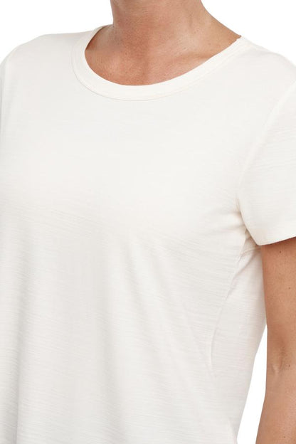 Harmony Short Sleeve Tee, back view, showing visible design features and texture of the soft knit fabric.