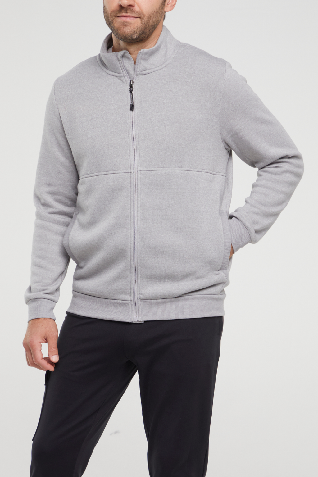 Balance Collection For Men Ace Fleece Jacket, front view, showing visible design features and texture of the smooth woven fabric.. #color_light-heather-grey