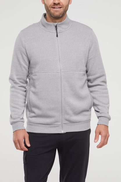 Balance Collection For Men Ace Fleece Jacket, close-up view of fabric and stitching, showing visible design features and texture of the smooth woven.. 