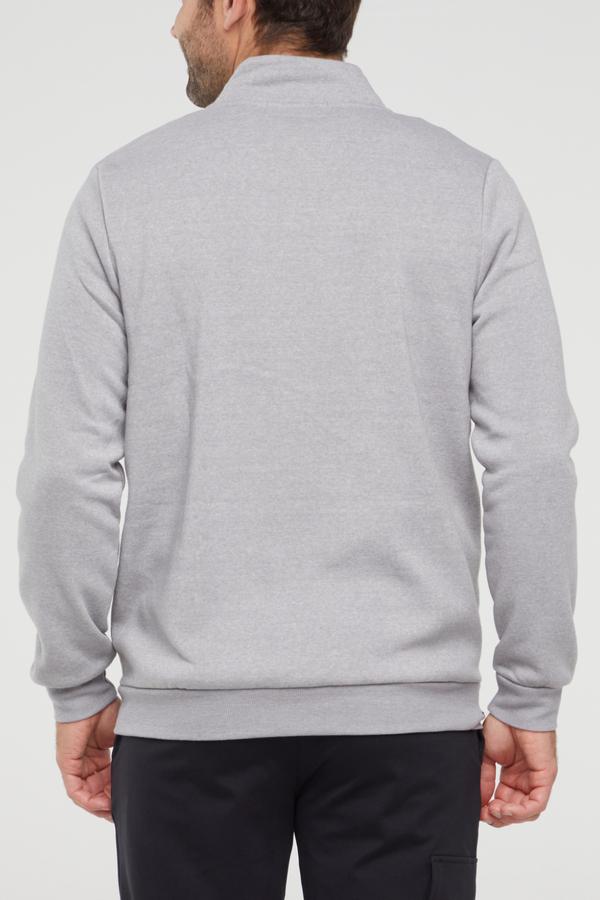 Balance Collection For Men Ace Fleece Jacket, side view showing pocket placement, showing visible design features and texture of the smooth woven.. #color_light-heather-grey