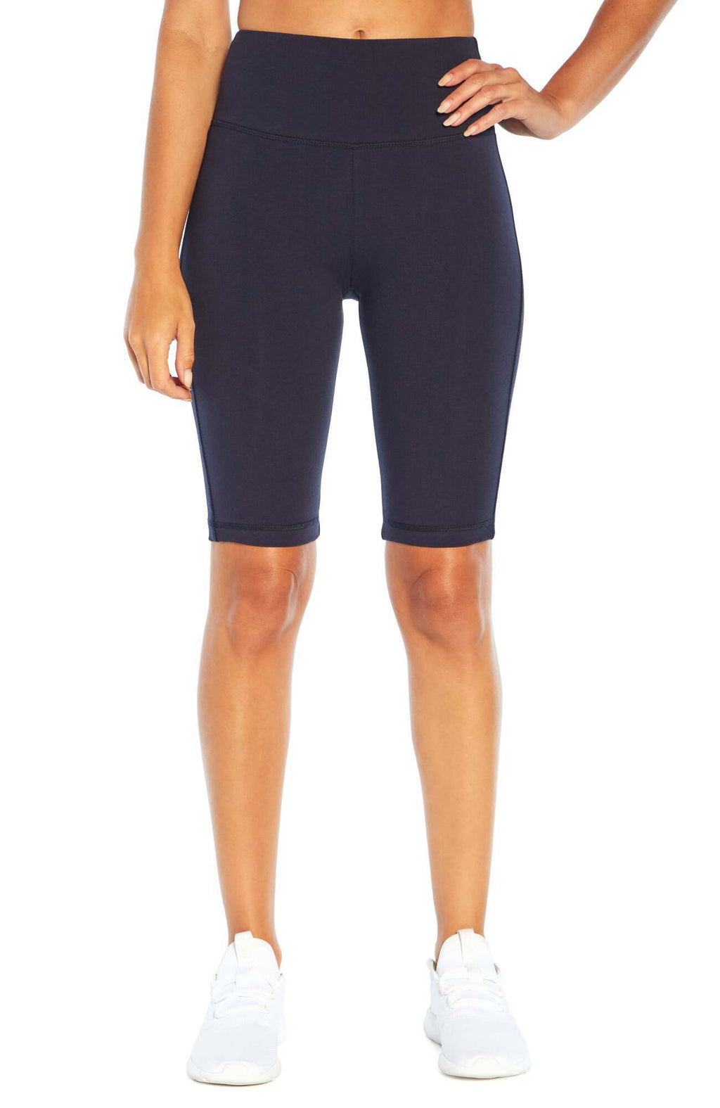 Becca Tummy Control Bermuda Shorts, alternate angle view, showing visible design features and texture of the soft knit fabric.. #color_midnight-blue