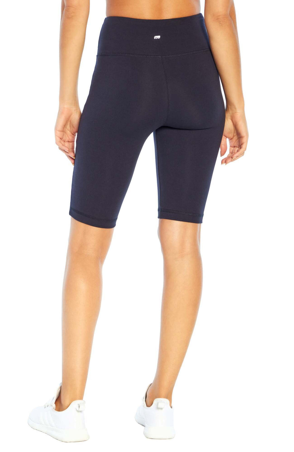 Becca Tummy Control Bermuda Shorts, close-up view of fabric and stitching, showing visible design features and texture of the soft knit fabric.. #color_midnight-blue