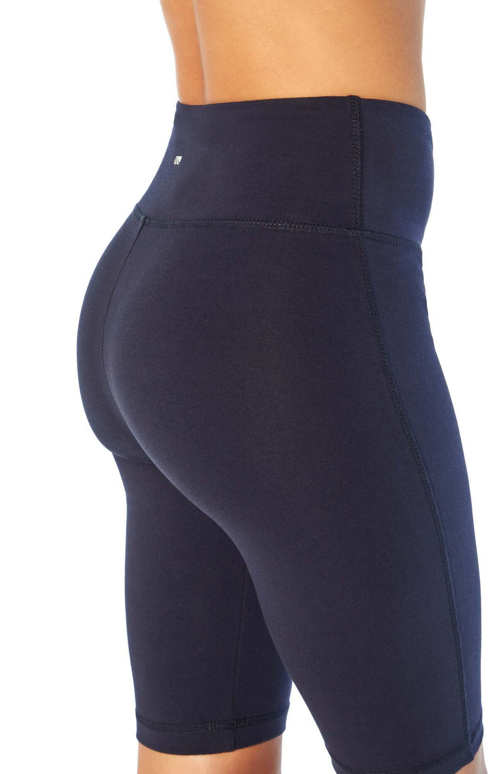 Becca Tummy Control Bermuda Shorts, back view, showing visible design features and texture of the soft knit fabric.. #color_midnight-blue