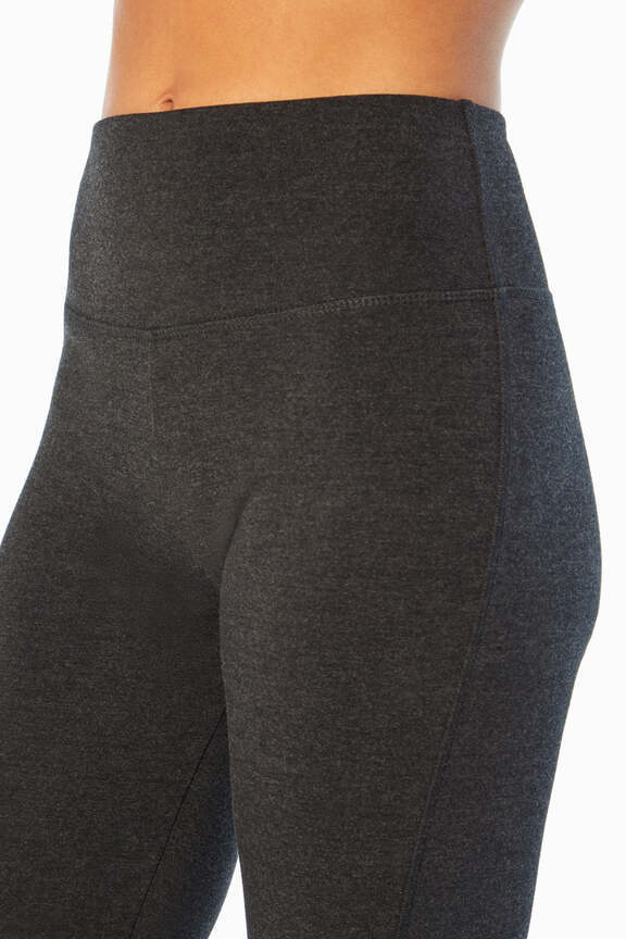 Becca Tummy Control Bermuda Shorts - Heather Charcoal, alternate angle view, showing visible design features and texture of the soft knit fabric. #color_heather-charcoal
