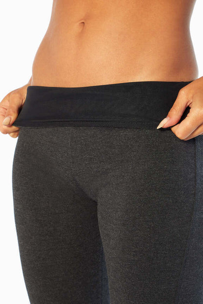 Becca Tummy Control Bermuda Shorts - Heather Charcoal, side view showing pocket placement, showing visible design features and texture of the soft.. 