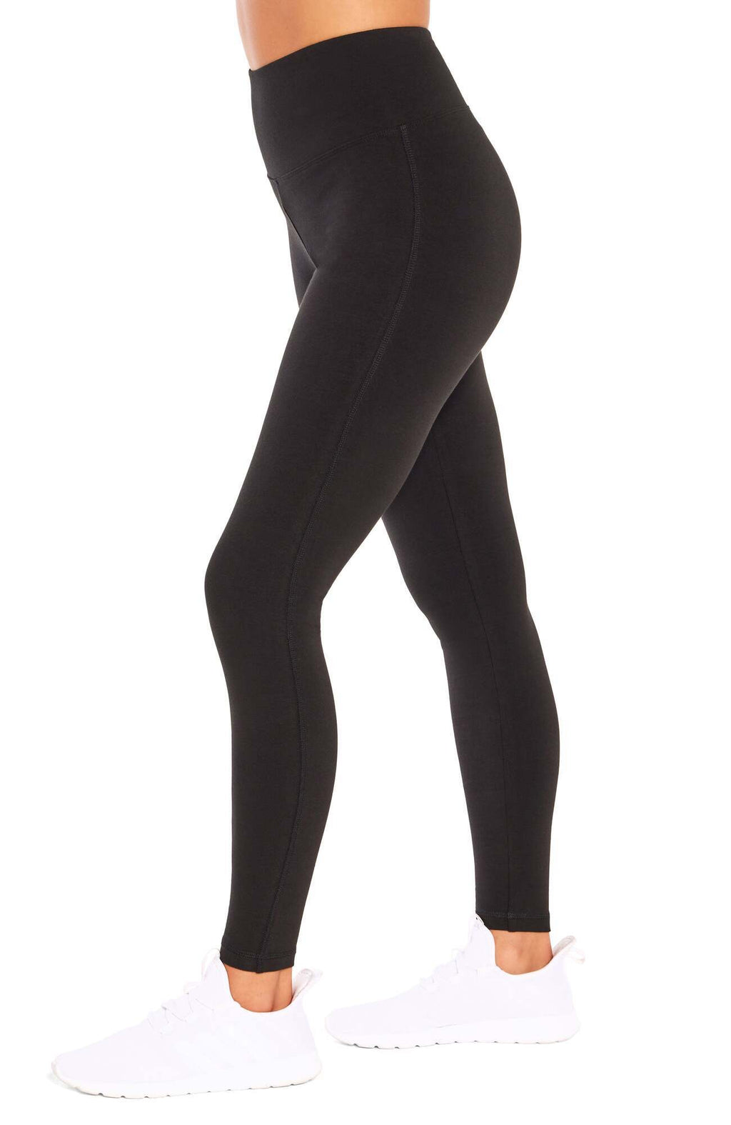 Camille Tummy Control Leggings, alternate angle view, showing visible design features and texture of the stretch knit fabric.. #color_black