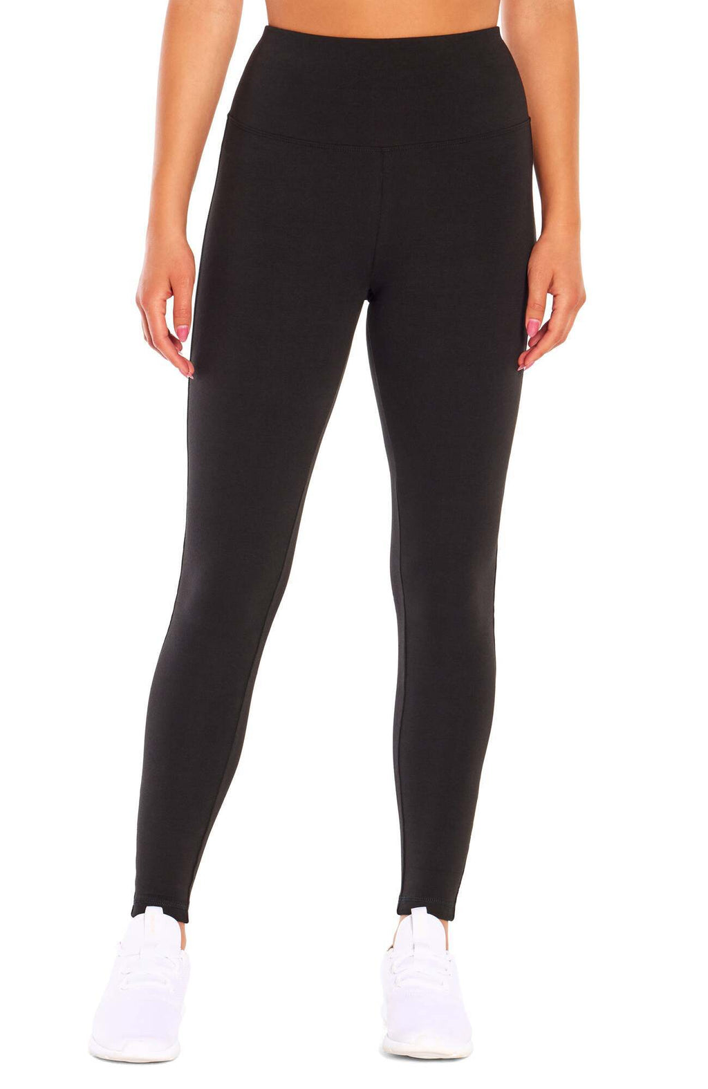 Camille Tummy Control Leggings, alternate angle view, showing visible design features and texture of the stretch knit fabric.. #color_black