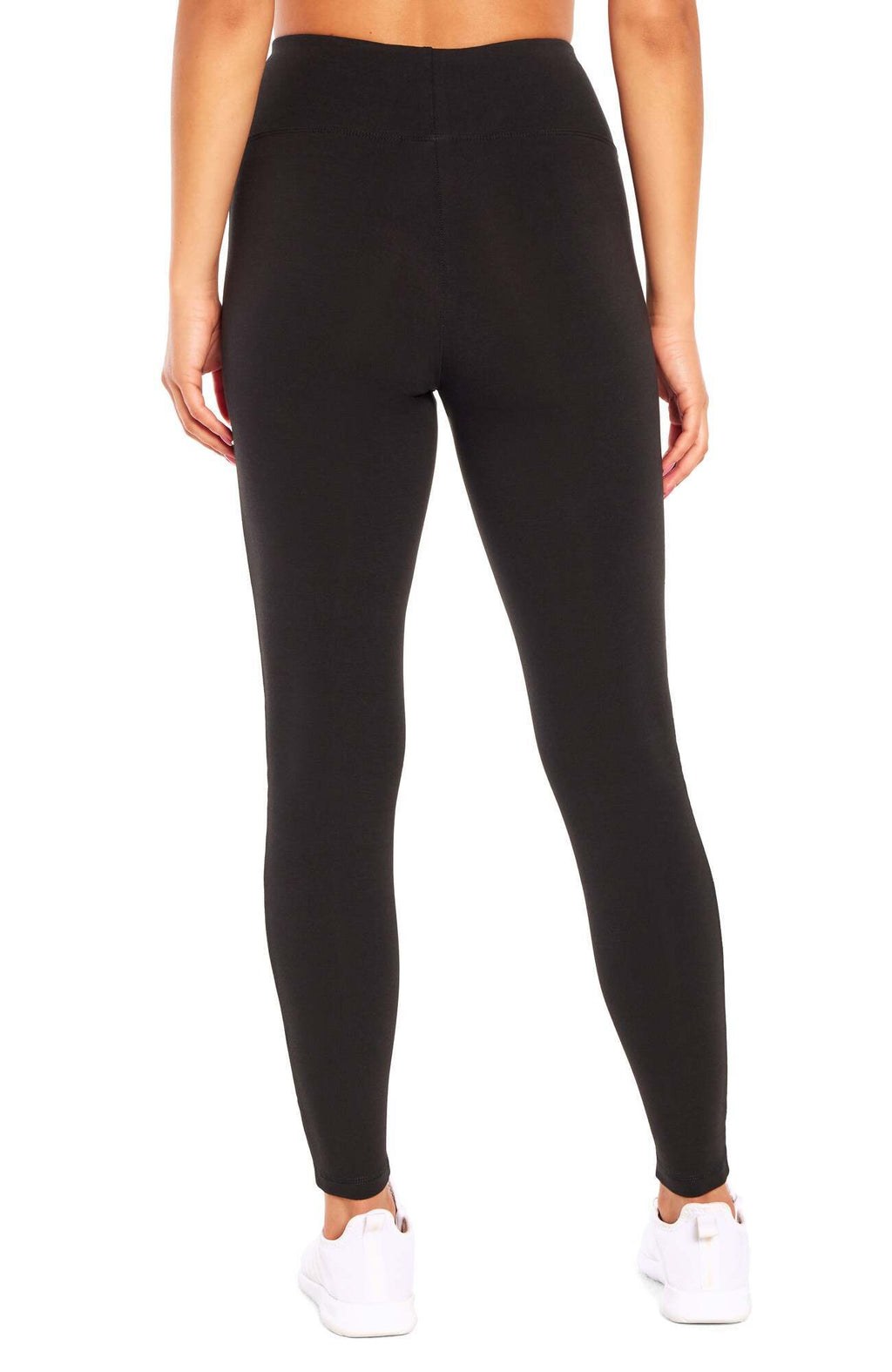 Camille Tummy Control Leggings, alternate angle view, showing visible design features and texture of the stretch knit fabric.. #color_black